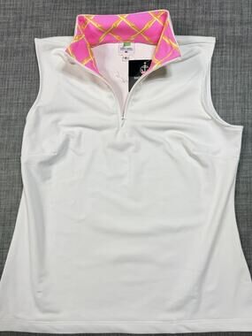 NWT sailor-sailor Golf Polo Top S White Pink Bamboo Tennis Shirt Sleeveless
